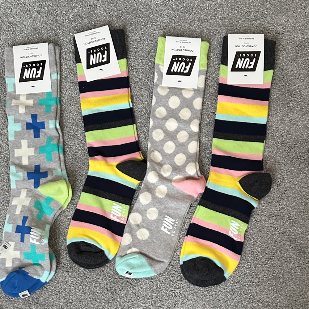 4 Pair Colorful Striped and Polka Dot Socks for Men